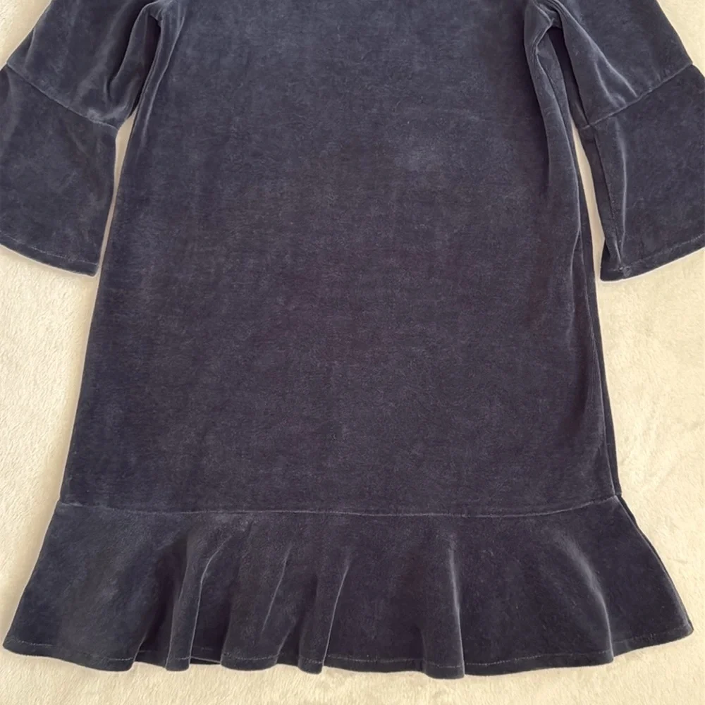Garnet Hill Kids | Madeline Velour 3/4 Bell Sleeve Flounce Dress Blue (8)